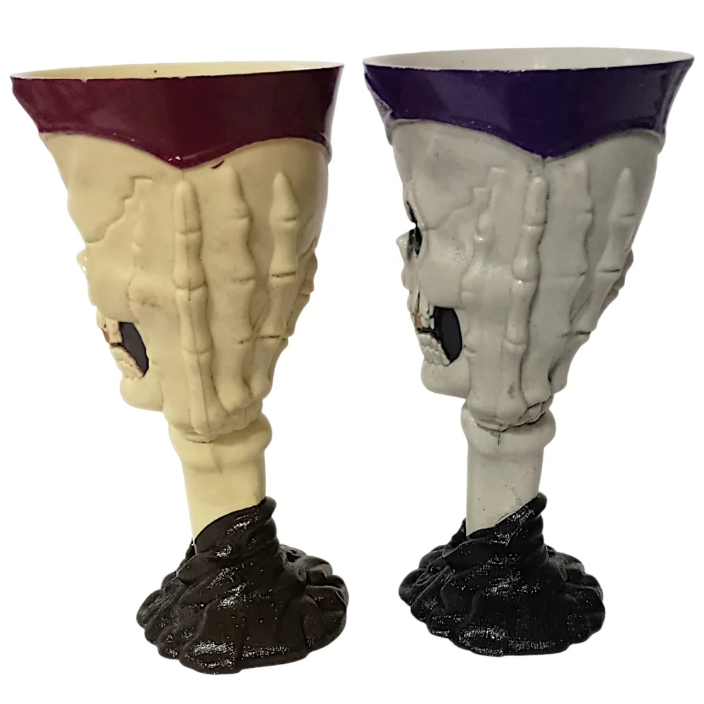 2‎ Easter Unlimited Skull Goblets Skeleton Wine Halloween Bones Cup Glasses Vtg